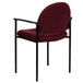 A burgundy Flash Furniture stackable side chair with black arms and legs.