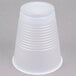 A Dart translucent plastic cup with a lid.