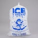 A clear plastic ice bag with "Ice" print.