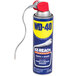 A blue and yellow WD-40 spray lubricant can with a flexible straw.