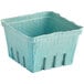 A green molded pulp square basket with holes.