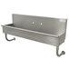 A stainless steel Advance Tabco multi-station wall-mounted utility sink with a faucet and drain.