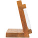 A wooden Cal-Mil Madera displayette stand with a clear plastic holder on top.