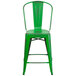 A Flash Furniture green metal counter height stool with a vertical slat back.