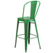 A green metal Flash Furniture bar stool with a vertical slat back.