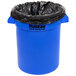 A Continental blue plastic trash can with black plastic lid.