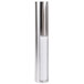 A silver cylindrical San Jamar lid holder with white lids on it.