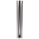 A silver stainless steel cylindrical San Jamar lid holder with holes.