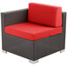 A BFM Seating outdoor end armchair with a red cushion.
