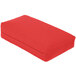 A red rectangular cushion with a zipper.