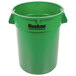 A green Continental Huskee 32 gallon round plastic trash can.