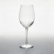 A close-up of an empty Libbey Vina tall wine glass on a white background.