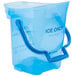 A blue San Jamar polypropylene ice bucket with handle.