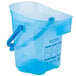 A blue plastic San Jamar ice cube bucket with a handle.