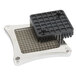 A black and silver metal and plastic push block assembly with a black square on the end.