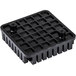 A black plastic square push block with holes.