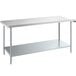 A white rectangular Steelton stainless steel work table with a metal undershelf.