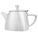 A silver stainless steel Vollrath Triennium teapot with a lid.