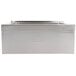 A silver rectangular stainless steel Advance Tabco mop sink with a drain on top.