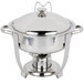 A Vollrath stainless steel small round chafer with a lid.