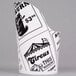 An American Metalcraft white paper French fry cup with black and white images.