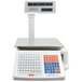 A white Cardinal Detecto digital price computing scale with a blue and red keyboard.