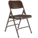 A brown National Public Seating metal folding chair with a metal frame.