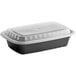A black plastic Choice rectangular microwavable container with a clear lid.