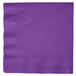 A Creative Converting amethyst purple paper napkin with a plain edge.