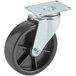 A close up of a metal and black Avantco swivel plate caster.