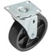 An Avantco swivel plate caster with a black and silver wheel and metal plate.