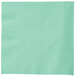 A Fresh Mint Green luncheon napkin with a white border on a white background.