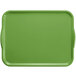 A lime green rectangular Cambro tray with white handles.