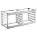 A Channel metal wall mount sheet pan rack with four shelves.