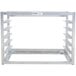 A Channel 6 pan side load wall mount sheet pan rack with shelves.