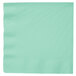 A mint green Creative Converting paper dinner napkin.
