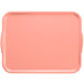 A blush pink rectangular fiberglass Cambro tray with white handles.