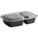 A black Choice rectangular plastic container with two compartments and a plastic lid.