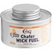 A silver Choice wick chafing dish fuel can with a white label and a safety twist cap.