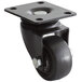A black Galaxy swivel plate caster with a black metal plate and rubber tire.