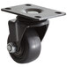 A black Galaxy swivel plate caster with a metal plate and black wheel.