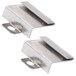 A pair of stainless steel brackets with metal corners.