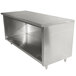 A stainless steel cabinet base work table by Advance Tabco.