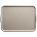 A pearl gray rectangular Cambro tray with white handles.