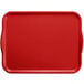 A Cambro Ever Red rectangular fiberglass tray with white border and handles.