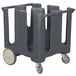 A grey plastic Cambro dish dolly with four columns.