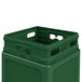 A forest green plastic square waste container with a lid.