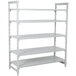 A white metal Cambro Camshelving® Premium shelving unit with 5 vented shelves.