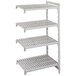 A white plastic Cambro Camshelving® Premium add on unit with four shelves.