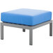 A soft gray BFM Seating aluminum ottoman with a blue cushion on a metal base.